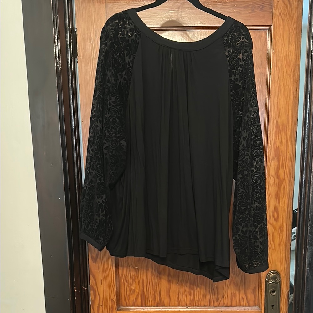 Elegant Black Lace Velvet Sleeve Women's Top